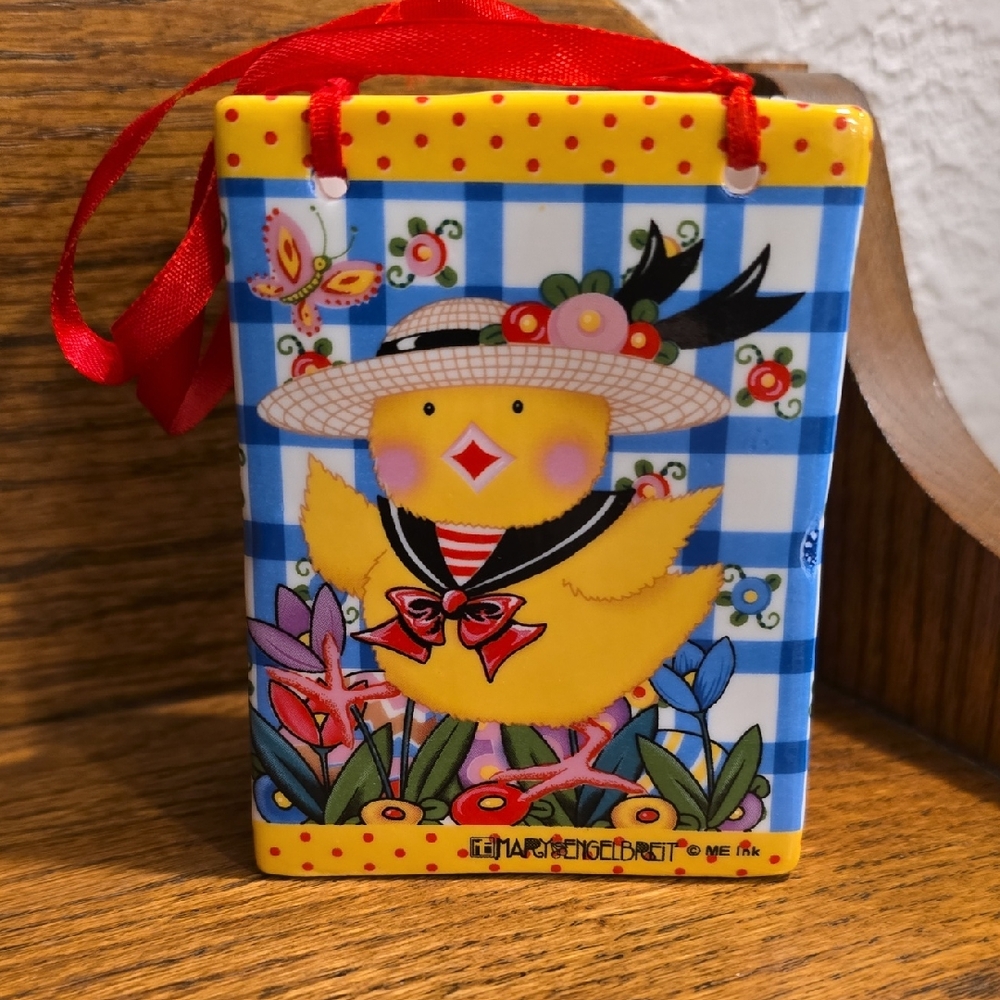 Mary Engelbreit Yellow Chick & Spring Floral Ceramic Gift Bag Easter Decor